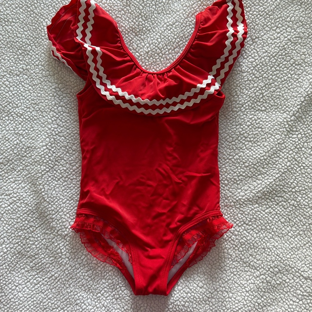 Janie and Jack Red Ruffle One-Piece with White Trim